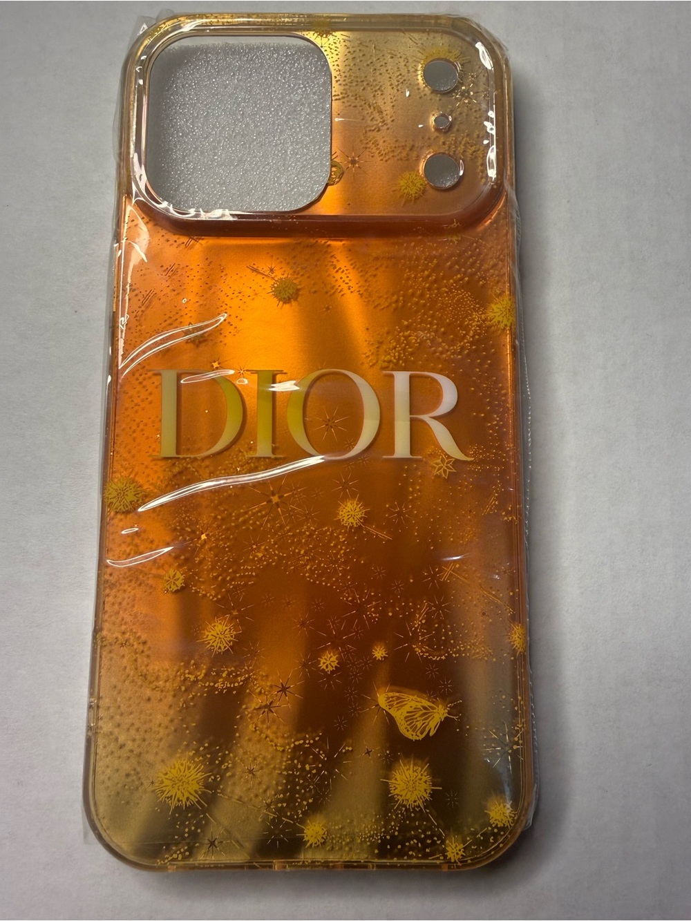 Dior Orange Glitter Butterfly Phone Case
